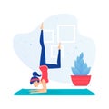 Girl Practicing Yoga, Young Woman Doing Morning Physical Workout Indoors Flat Vector Illustration