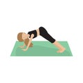 girl practising yoga in downward dog pose. Vector illustration decorative design