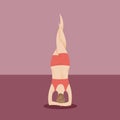 girl practising yoga in supported headstand pose. Vector illustration decorative design