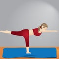 girl practising yoga in warrior iii pose. Vector illustration decorative design Royalty Free Stock Photo