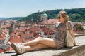 Girl in Prague Streets Royalty Free Stock Photo