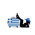 girl pretty silhouette with travel bag and greek flag on it illustration Royalty Free Stock Photo