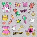 Girl Princess Badges, Patches, Stickers with Crown, Castle, Heart, Ring