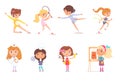 Girl professions and sports set. Kids with professional occupations vector illustration. Nurse, cook, painter