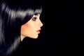 The girl in profile with black straight shiny hair. Royalty Free Stock Photo