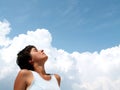 Girl profile on blue sky Royalty Free Stock Photo