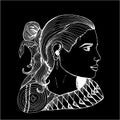 Girl in profile in Indian clothes. Black and white drawing. Chalk on a blackboard. Royalty Free Stock Photo