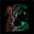 Girl in profile in Indian clothes. Gradient drawing.