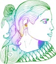 Girl in profile in Indian clothes. Gradient drawing.