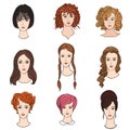 Girl profile set. Hair dress female collection Royalty Free Stock Photo