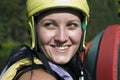 Girl in a protective helmet and a life jacket Royalty Free Stock Photo