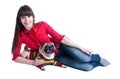 Girl and pug dog Royalty Free Stock Photo