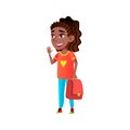 girl pupil saying good bye before school cartoon vector Royalty Free Stock Photo