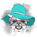 Girl puppy in a hat. Yorkshire Terrier. Vector illustration Royalty Free Stock Photo