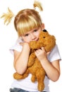 Girl with puppy toy Royalty Free Stock Photo