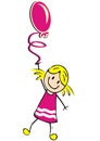 Girl and purple balloon, funny vector illustration