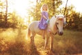 Girl in purple dress hugging white unicorn horse. Dreams come tr Royalty Free Stock Photo