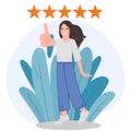 The girl puts a good review five stars vector illustration