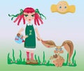 girl and rabbit