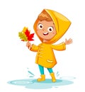 Girl in rad raincoat, rainy autumn