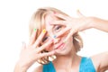 Girl with rainbow nails