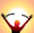 Girl with raised hands and broken chains Royalty Free Stock Photo