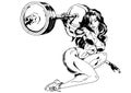 Strong fitness girl in bikini lift heavy barbell one hand