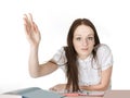 Girl raises her hand Royalty Free Stock Photo