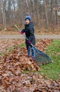 Girl raking leaves on a cool fall day
