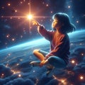 Girl reaches bright star cosmic