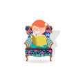 Girl reading a book in an armchair,vector illustration cartoon design isolated on white background