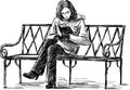 Girl reading the book on a bench