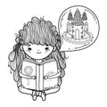 Girl reading book with castle in dream bubble Royalty Free Stock Photo