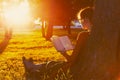 Girl reading book at park Royalty Free Stock Photo