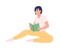 Girl reading book semi flat color vector character Royalty Free Stock Photo