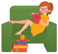 Girl reading a book sitting in a chair