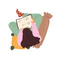 Girl reading a book, top view Royalty Free Stock Photo