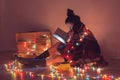 Girl reading a book under blanket at home Royalty Free Stock Photo