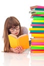 Girl reading on floor Royalty Free Stock Photo