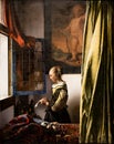 Girl readingÂ aÂ letterÂ at an open window by Dutch golden age painter Johannes Vermeer