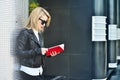 Girl reading red book Royalty Free Stock Photo