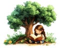 Girl Reading Under a Tree Royalty Free Stock Photo