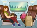 Girl reads book while traveling by train