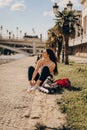 Girl ready for roller skating Royalty Free Stock Photo