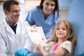 Girl receive a commendation card for bravery at dentist