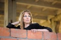 Girl recline on wall