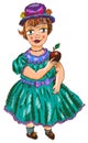 Girl with red apple (vector) Royalty Free Stock Photo