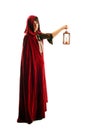 Girl in red cloak with a candle - lantern