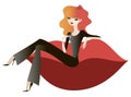 Girl on a red couch