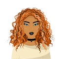 Girl with red curly hair Asian appearance, beauty from the east, beautiful young beauty, Avatar for a girl, vector